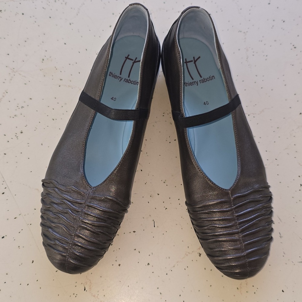 Thierry Rabotin Georgia Pewter Metallic Ruched Ballet Flats Size EU 40 US 9